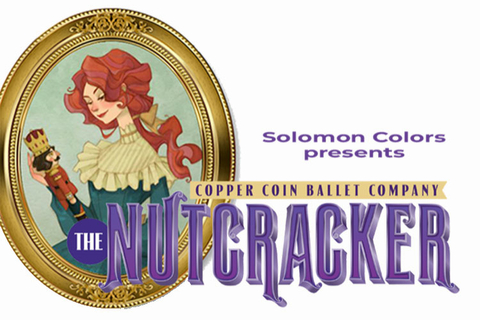 illustration of girl holding nutcracker with logo for the play