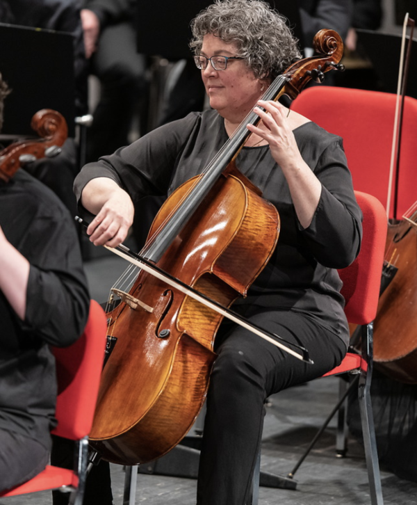 female playing cello