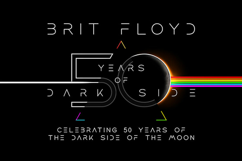 Pink Floyd prism imagery with text "Brit Floyd: 50 years of Dark Side"