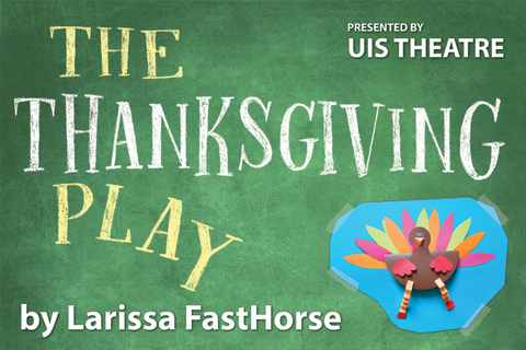 logo for The Thanksgiving Play with a paper turkey