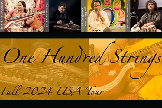 Poster for the event "One Hundred Strings: Understanding South Asia Through Music & History"