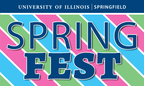 blue, pink and green stripped background with UIS logo and Spring Fest