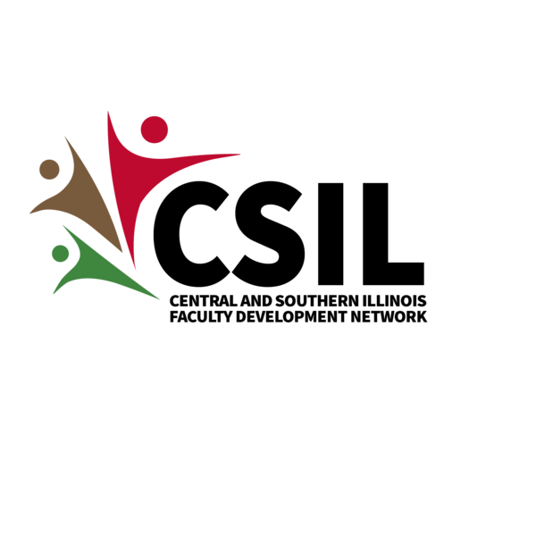 Central and southern illinois faculty development network. Three stylized figures in brown, red, and green forming a dynamic logo.