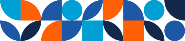 Colorful abstract shapes in red, blue, and navy forming a pattern.
