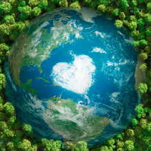 An edited picture of the earth laying on top of trees