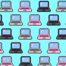 a pattern of pixelated laptops in varying colors