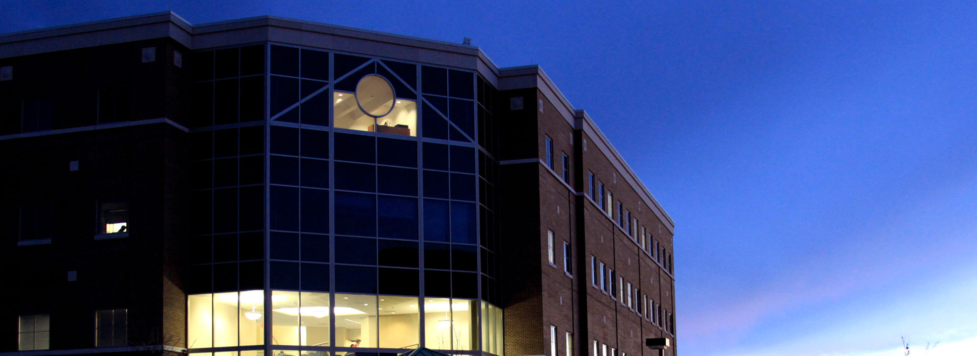 university hall at night