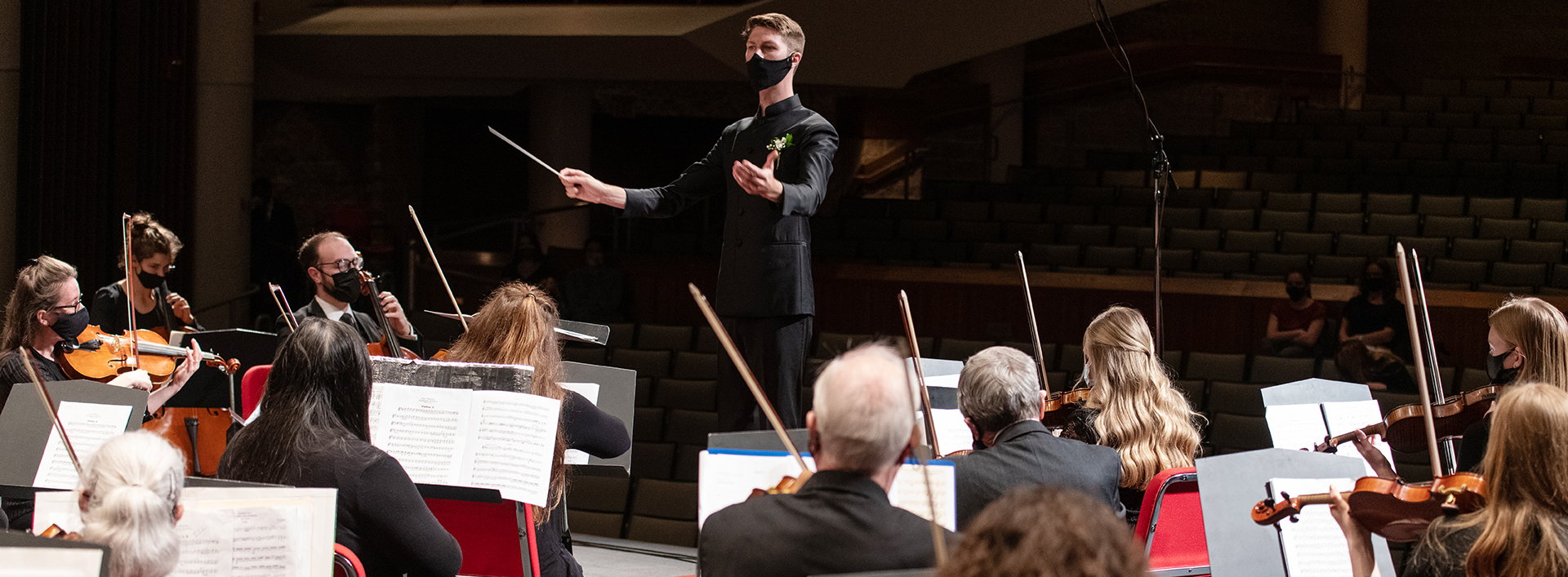 An orchestra being conducted
