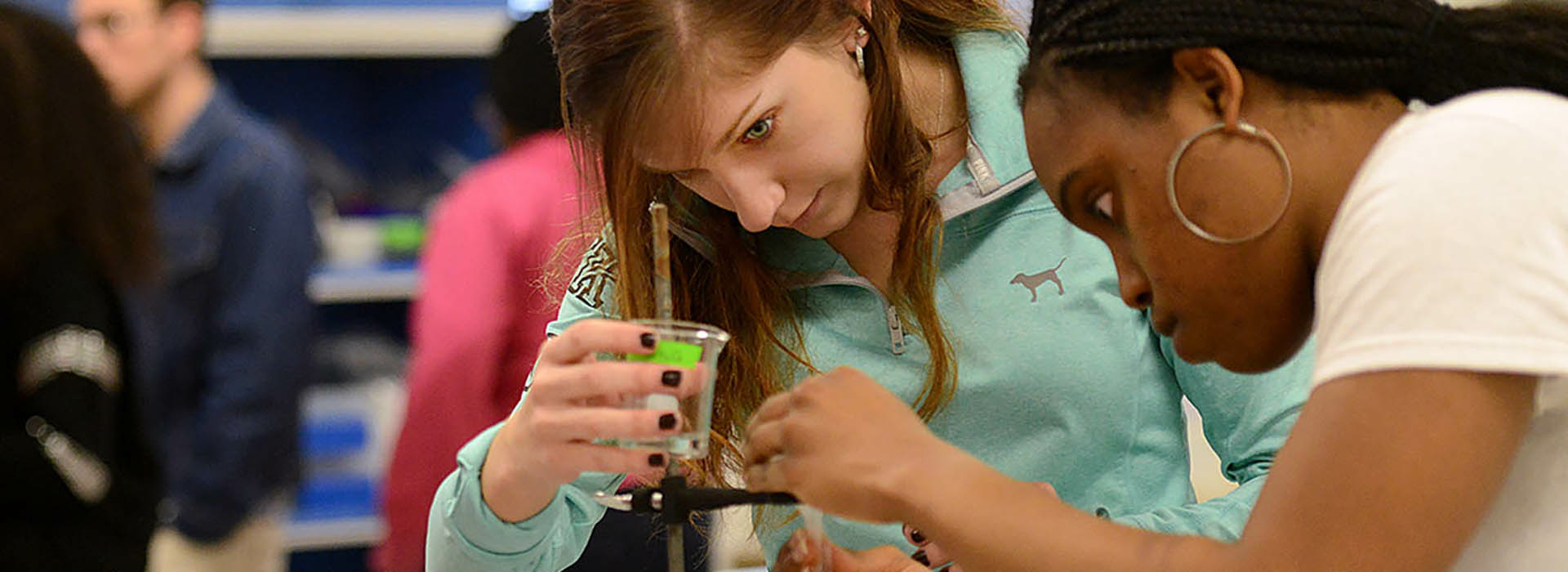 chemistry students performing an experiment