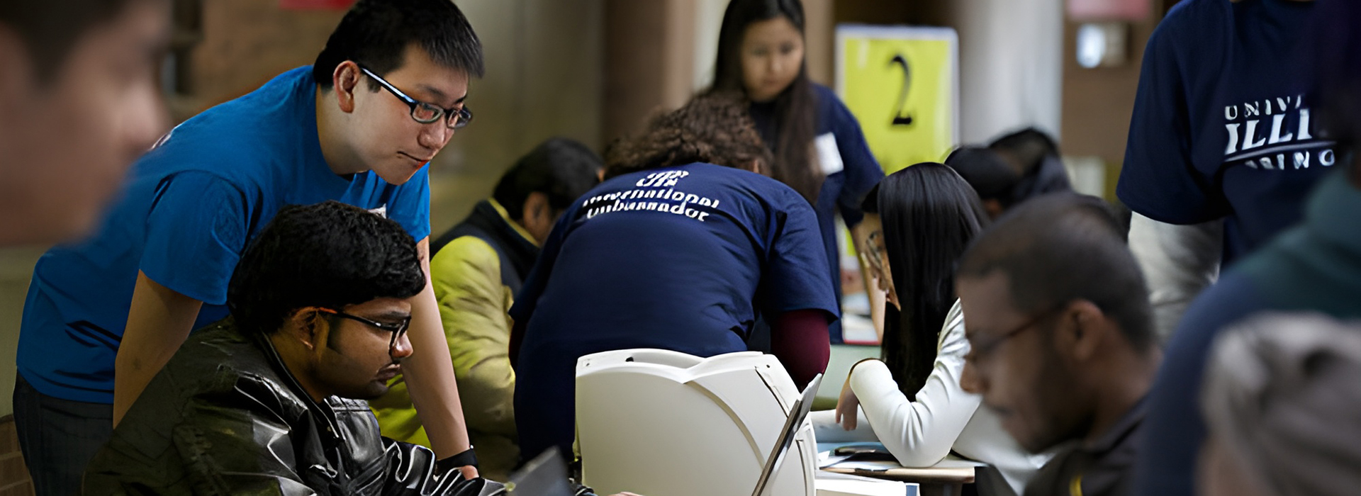 International Students at a sign in