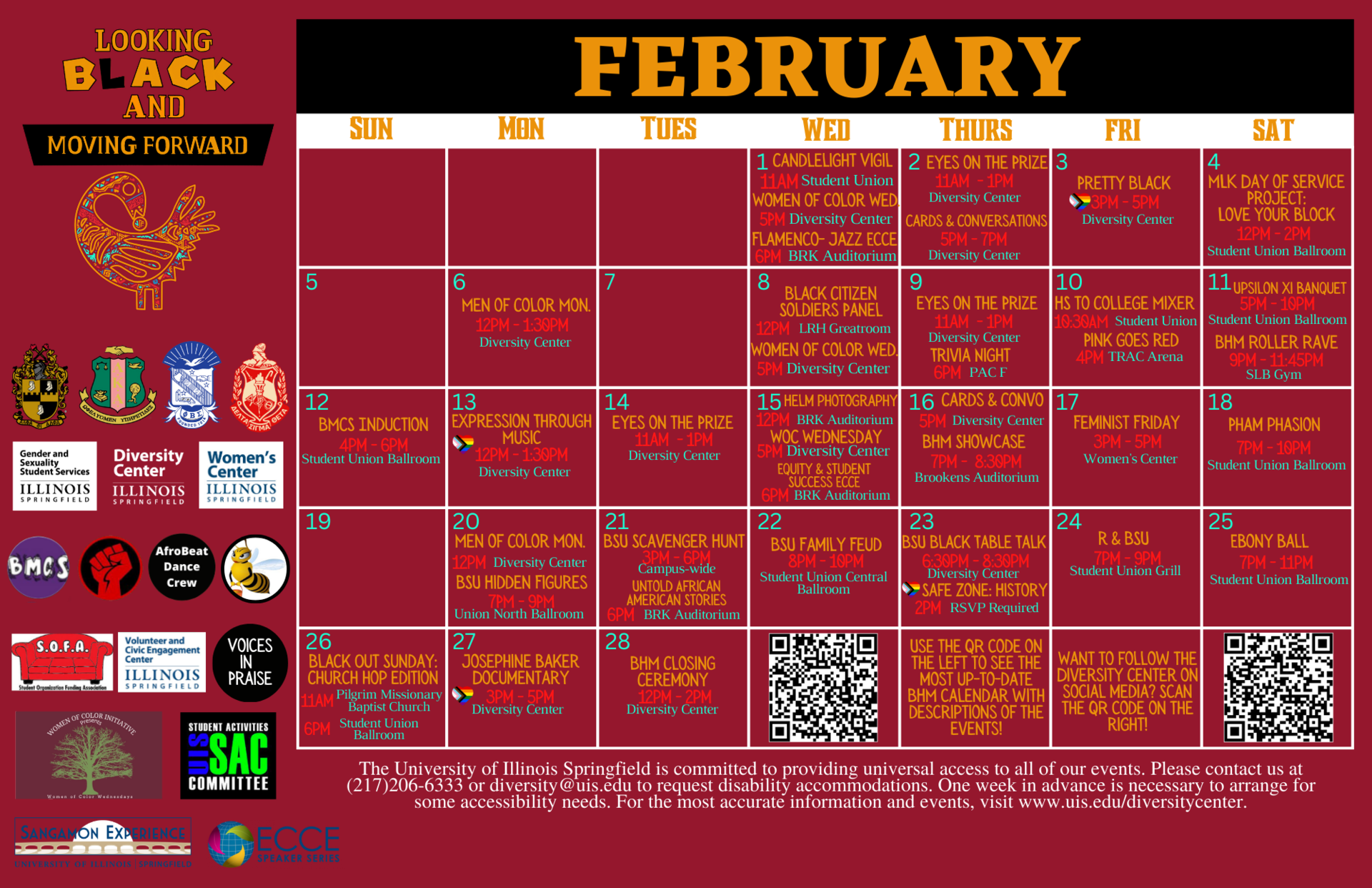 Calendar of events for UIS Black History Month