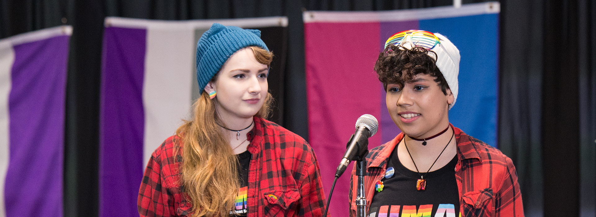 Members of GSS talking at a LGBTQIA+ event