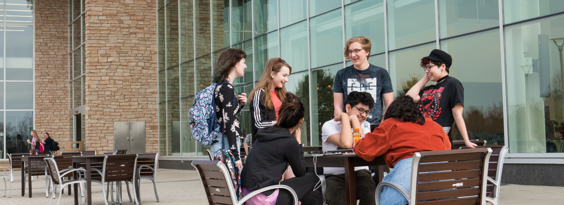 students in front of union