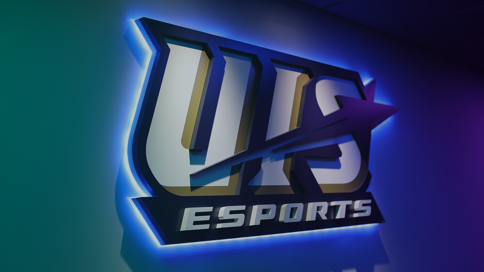UIS ESports logo on the wall of the lab