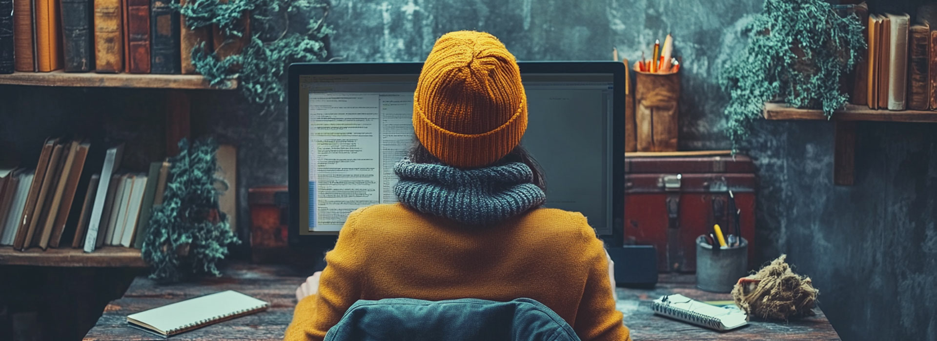 a person creating a document on a computer