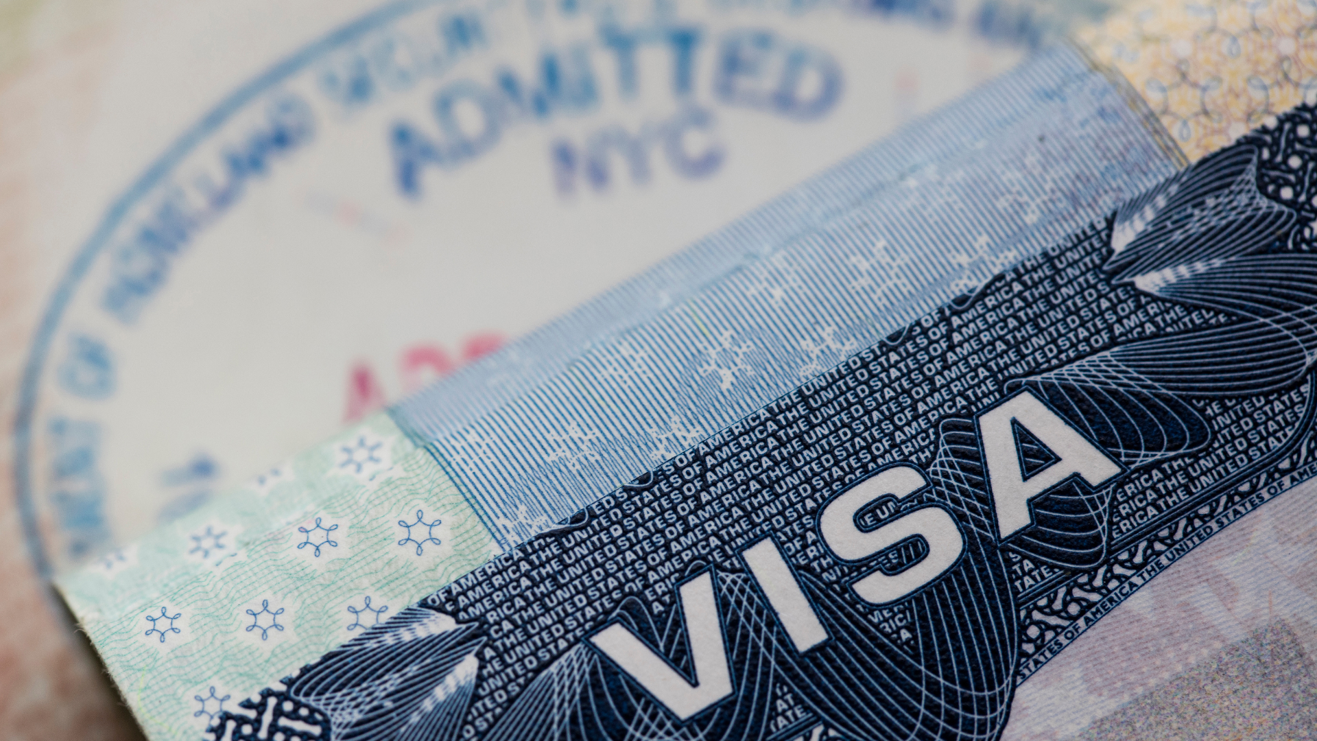 Close-up view of a United States Visa