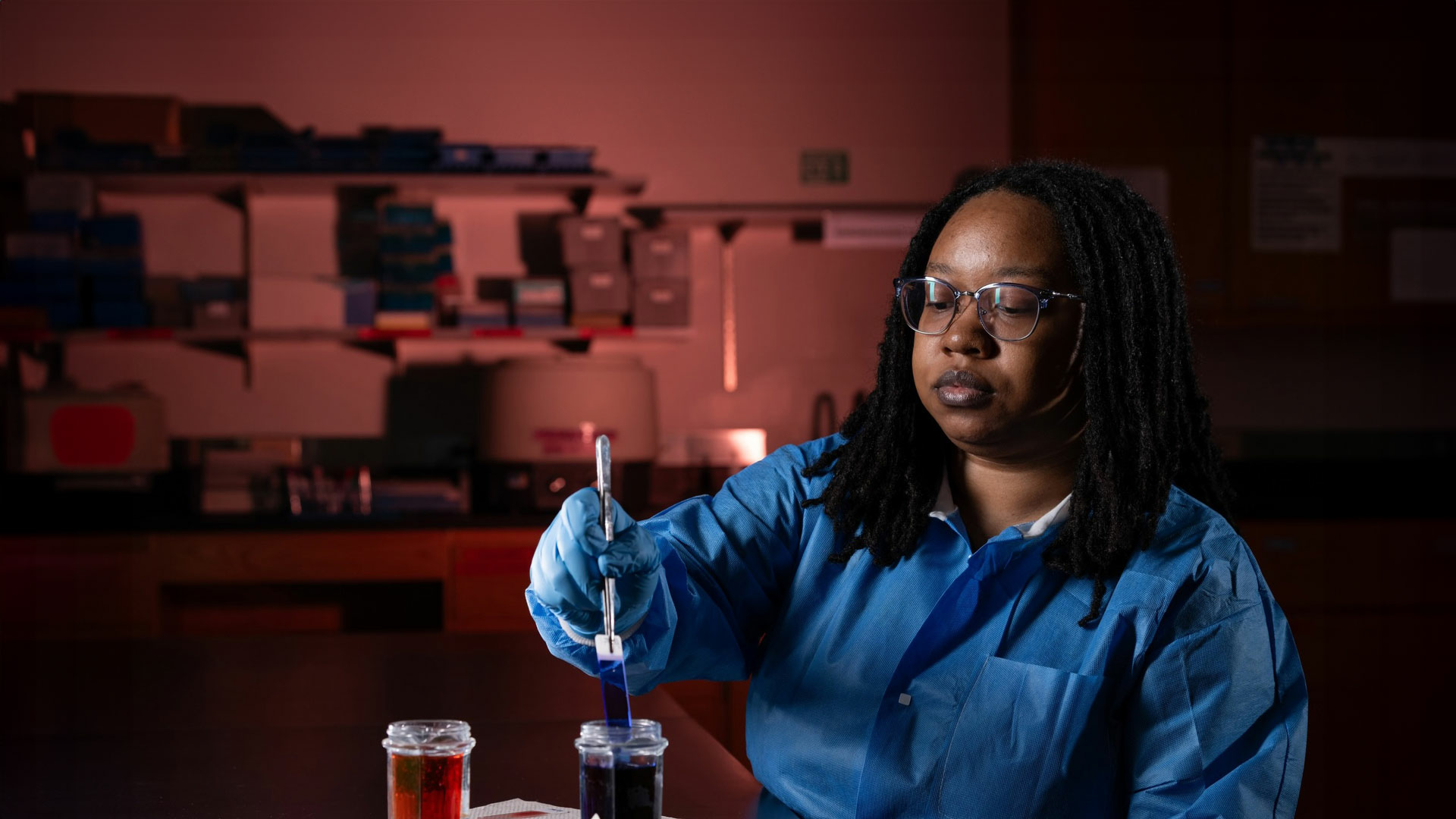 MLS student performing lab work