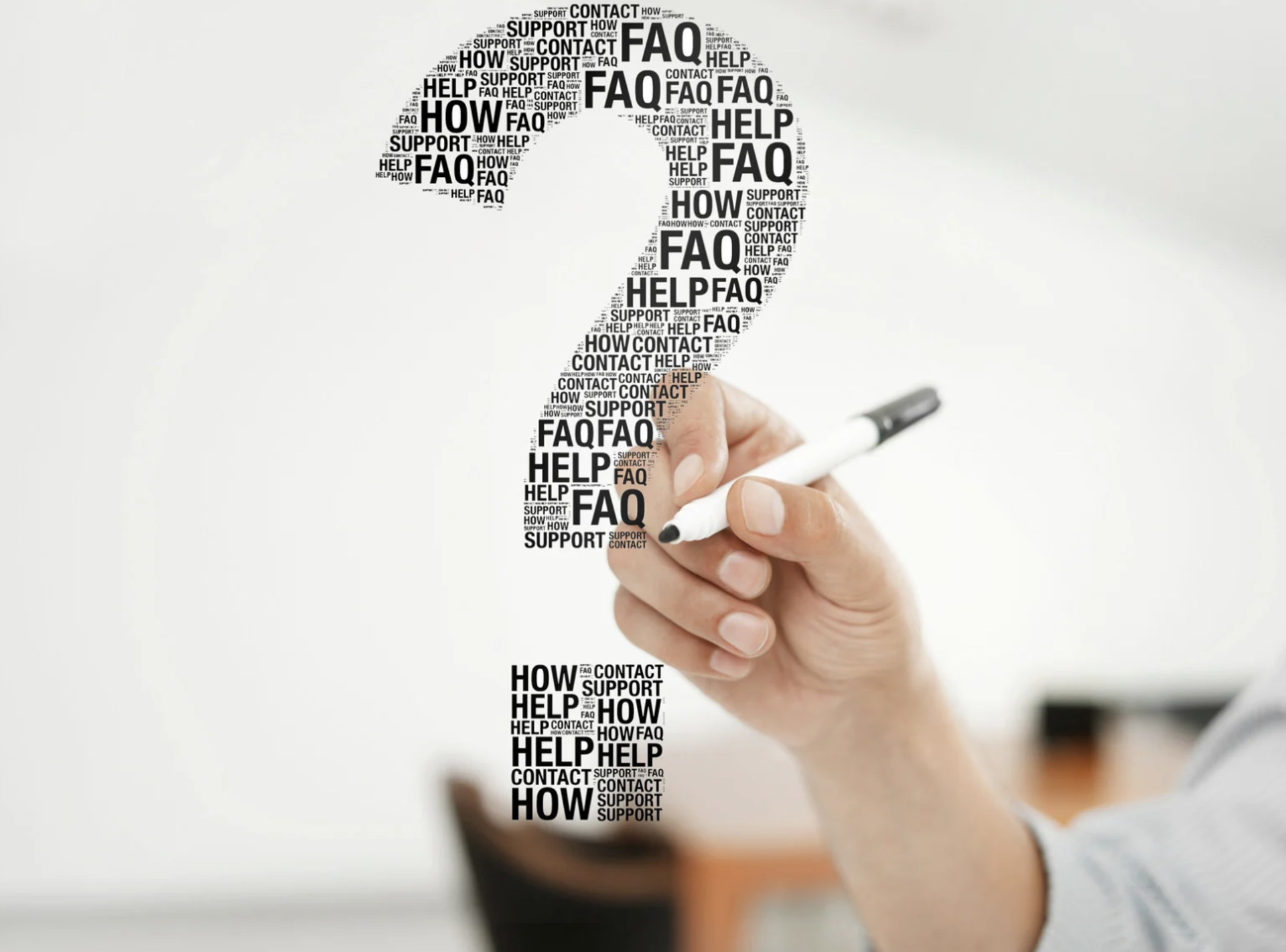 A Question mark symbol with FAQ's wording's on it