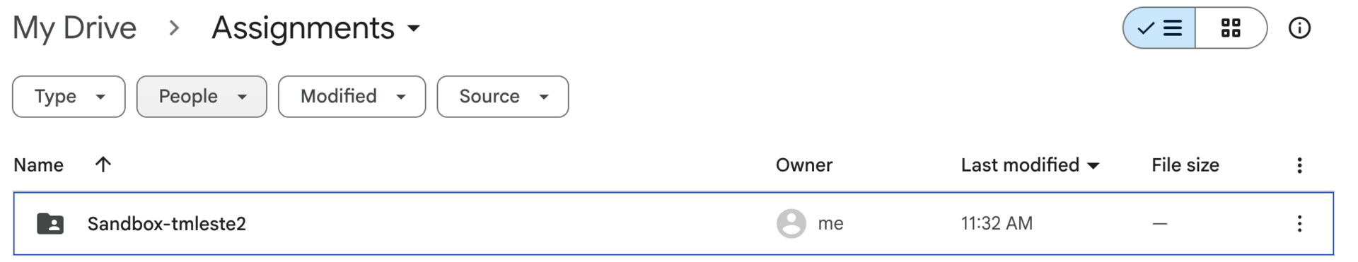 Course folder in Google Drive