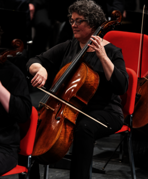 female playing cello