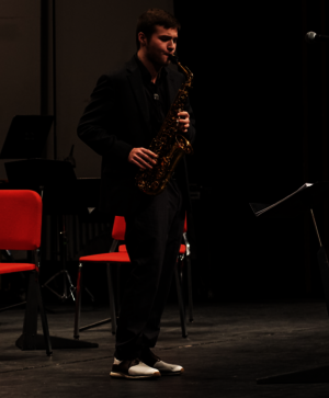 Student playing saxophone
