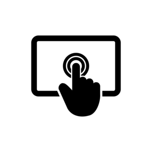 A hand icon pressing a touchscreen graphic